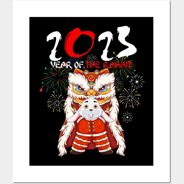 Dabbing Bunny Year Of the Rabbit 2023 Chinese New Year 2023 Wall Art by Jhon Towel